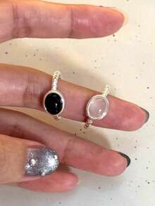 1pc Black & White Minimalist Chic Ins Style Simple Ring, Fashionable Personalized Delicate Versatile Finger Ring For Women - Egg Ring - View 4