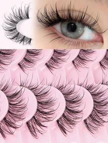 MAANGE 10pcs Wet Manga Style False Eyelashes, One-Piece Natural Transparent Lashes Extension, Densely Curled Design, Suitable For Beginners, Reusable - Black - View 5