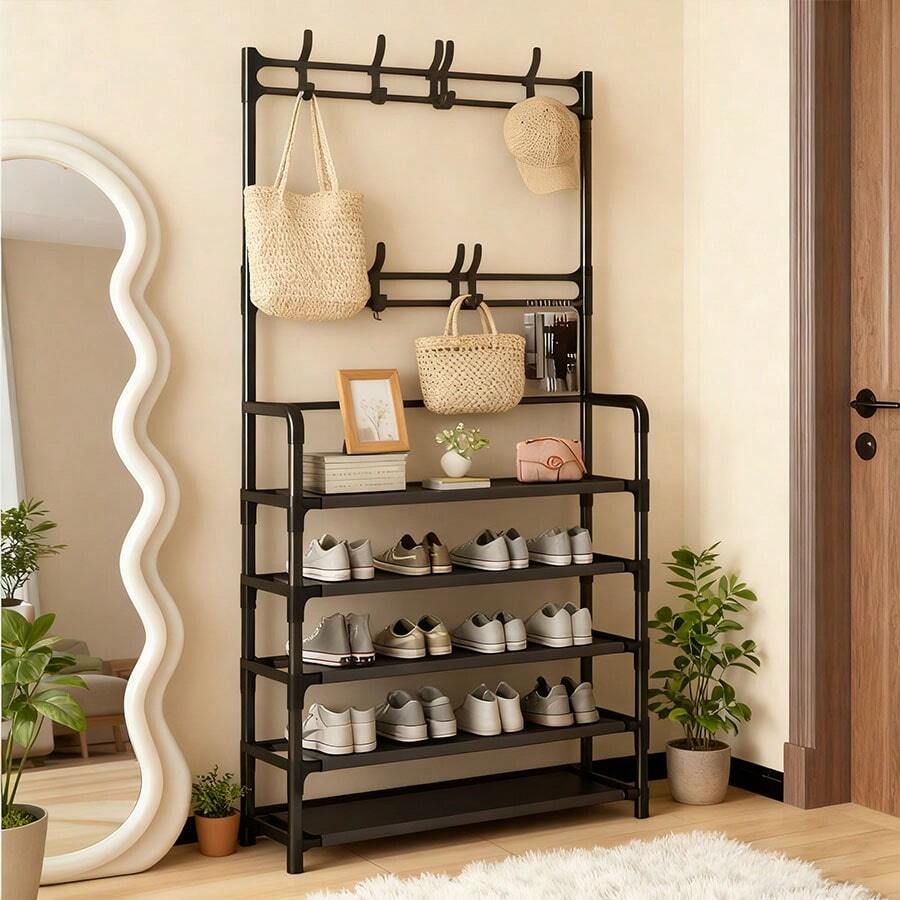 Un estante para zapatos y perchero de estilo elegante y fácil de instalar para uso doméstico.