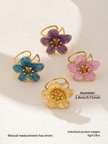 四件套夏季多巴胺小众立体花卉珐琅戒指套装，展现温柔时尚气质 - 日常通勤拍照（无礼盒） - 彩色 - 查看 5