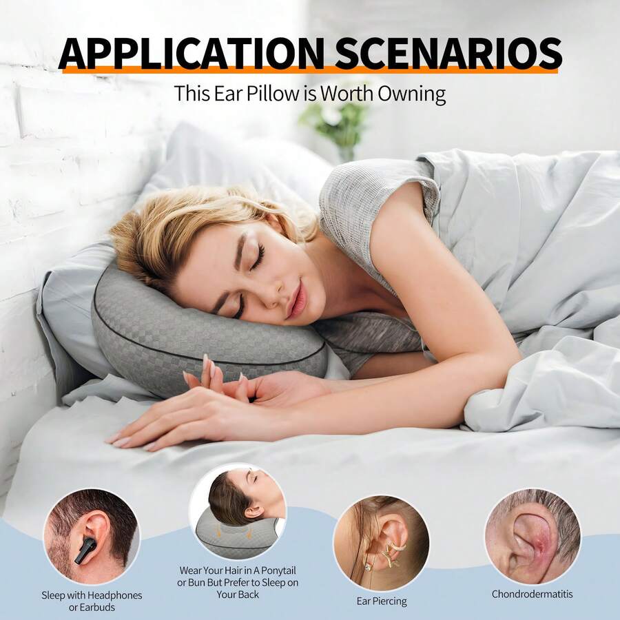 1 chiếc gối bảo vệ tai hình vòm rỗng, gối đỡ cổ thân thiện với tai cho người nằm nghiêng, gối ngủ thoáng khí chống áp lực lên mặt. - Xám - Xem 1