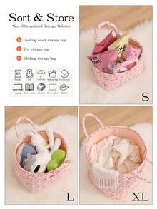 1Pc Floral Print Quilted Storage Basket Laundry Basket Large Capacity Portable Storage Bag Foldable Snack Basket With Handle For Women And Girls Cosmetic Storage Basket Toy Storage Basket Skincare Storage Basket Women Makeup Storage Multifunctional Storage Basket Cosmetic Organizer Home Decor Livingroom Bedroom Decor Bathroom Decor Closet Organization And Storage Clothes Organizer Home Deco School Dormitory Back To School Essentials - Pink - View 6