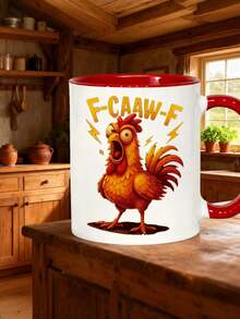 1pc 11oz Funny Rooster Mug With Loud Rooster Print Printed Ceramic Coffee Mug With Comfortable Handle, Thermal Insulated, Personalised Mug, Iced Coffee Cup, Coffee Travel Mug, Perfect Mother's Day & Birthday Gift For Mom, Valentine Gifts For Him & For Women, Funny Teacher Gifts, Ideal For Home, Kitchen, Living Room & Back To School Use - Red - View 2