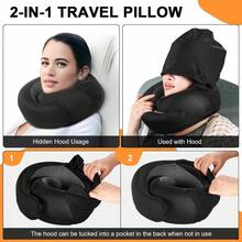 [Hat-Attached Neck Pillow]Memory Foam Travel Pillow Perfect For Office Or Car Use During Long Flights Includes Eye Mask And Earplugs; Portable And Foldable For Deep Relaxation - 灰色(無頭) - 查看 3