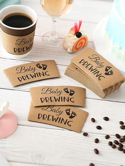 24/48个一次性纸质咖啡杯套，适用于婴儿派对，波纹纸质婴儿派对饮料杯套，婴儿派对装饰