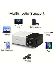 1台YG300迷你投影仪，1080P高清便携式户外电影投影仪，带LED灯，兼容USB/AV/电视盒/笔记本电脑/安卓/iOS/SD卡，ABS塑料材质，支持无线屏幕共享，是家庭影院和节日礼物的理想之选。 - 彩色 - 查看 4