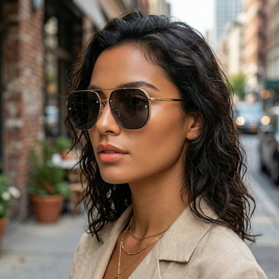 1 Pair Women's Metal Fashion Glasses, Suitable For Daily Wear - Brown - View 1