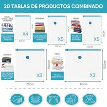 20PCS Bolsas de Almacenamiento Vacío con Bomba EléctricaBolsa Compresión Vacio Ropa Viaje 3Grand Extra/3Grande/5Mediano/5Pequeño/4Enrollable Reutilizable Estacional Guardar Cobija Edredone Almohada - Azul20 piezas - Ver 2