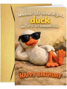 1pc Funny "Whatever Life Throws At You Duck" Birthday Greeting Card With Envelope, Cool Duck Design For Friends - View 4