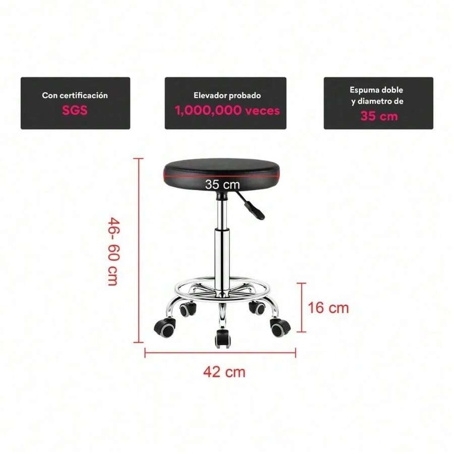 Silla de Masaje Profesional con Ruedas | Banco Giratorio Cómodo y Reclinable | Ideal para Spa, Salón y Centro de Estética | Ergónomica, Ajustable y Súper Práctica - por defecto - Ver 1