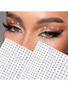 2 piezas de pegatinas de ojo, Body, cabello, uñas, tercer ojo, nariz, diamante brillante, cejas y pedrería - Blanco - Ver 7