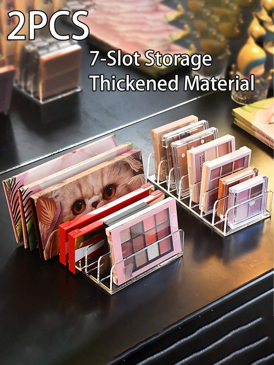 2件套眼影盘收纳盒，透明彩妆盘收纳盒，7格设计，亚克力桌面收纳盒，坚固耐用的美妆收纳盒，眼影口红粉饼收纳盒