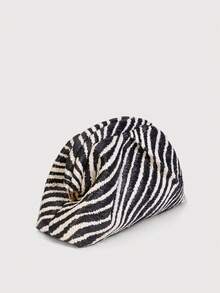 Retro Straw Zebra Pattern Clutch Bag, Minimalist Style Evening Handbag, Suitable For Summer Use - Black and White - View 4