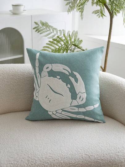 LCUHPCL 1pc Crab Embroidery Waterproof Throw Pillow Cover, Ocean Style Home Decor For Living Room, Bedroom, Party, All Seasons