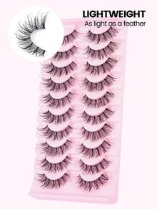 MAANGE 10pcs Wet Manga Style False Eyelashes, One-Piece Natural Transparent Lashes Extension, Densely Curled Design, Suitable For Beginners, Reusable - Black - View 11