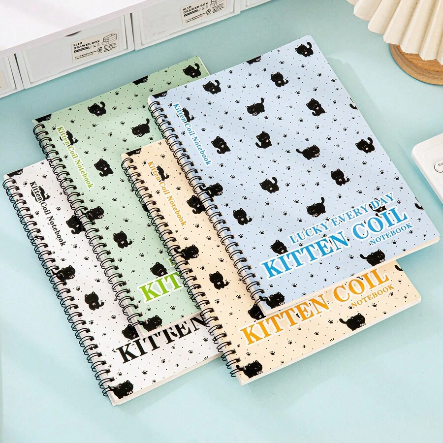 A5 Spiral Notebook, Splatter Dot Cat Cute Notebook, Suitable For Students, School, Office, Diary Or Holiday Gift - A5 - View 1
