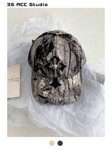 Soft Crown Niche Maillard Brown-Gray Snapback Hat, Vintage Embroidery Couple Baseball Cap, Small Face Patch Embroidery Fashion Streetwear Baseball Cap, American Letter Embroidery Soft Crown Curved Brim Sun Hat, Skater Hippie Chicks Style - Multicolor - View 19