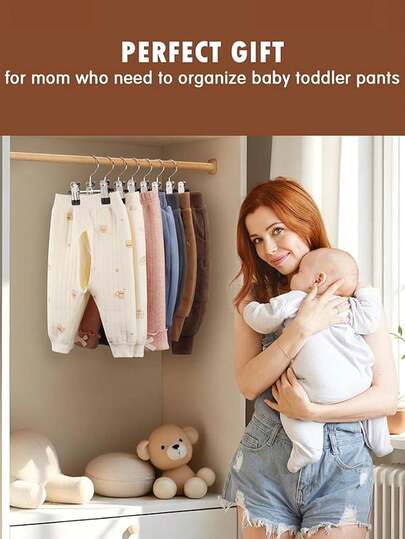 مشابك معلقة لبناطيل الأطفال، رف ملابس مدخر للمساحة ومانع للانزلاق لبناطيل الأطفال الصغار والتنانير والملابس - منظم خزانة أساسي للأطفال