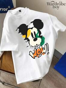 Disney Printed T-Shirt,   Disney Art Graffiti Mickey Print T-Shirt, Unisex,High-Quality Pure Cotton T-Shirt,Suitable For All Seasons, Comfortable And Breathable| Exquisite Design | The Best Choice For Giving Gifts - 白色 - 查看 2
