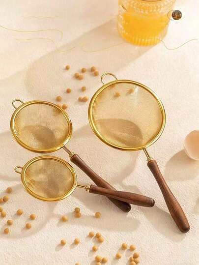Rây cán gỗ, rây lưới mịn dùng trong nhà bếp để lọc bột mì, sữa đậu nành, vớt dầu mỡ, rổ lọc đa năng dùng trong gia đình.