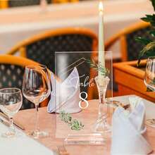 4x6英寸透明亚克力婚礼桌号牌，1-20号，带支架，金色边框，绿色花卉主题座位卡，适用于婚礼装饰，优雅 - 透明 - 查看 5