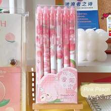6 Pcs Erasable Gel Ink Retractable Pens Cute Pink Peach Fine Point Office School Supplies For Women Black Ink-Peach - 黑墨桃 - 查看 6