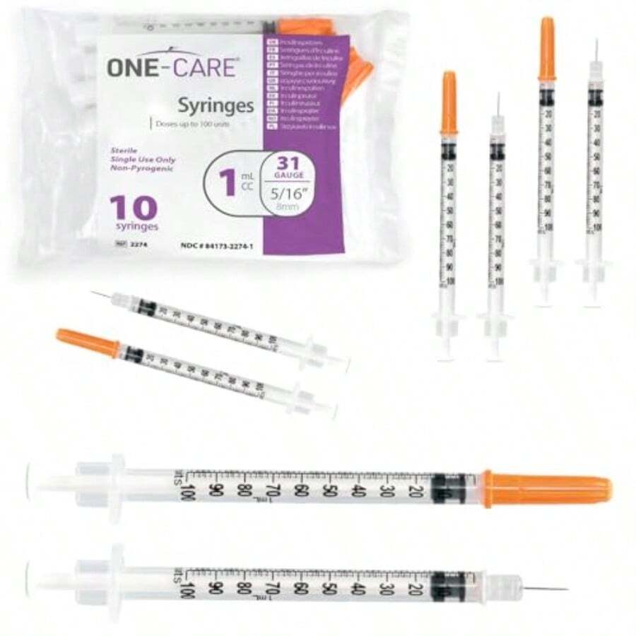 ONE-CARE 1 Ml/Cc 31G X 5/16 8mm  With Orange Cap 10 Pcs/Bag Medical Grade Plastic Orange Precision Dosing Sterile - 1毫升 31G x 8毫米 - 查看 1
