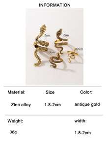 imoli 4pcs Fashionable Punk Style Alloy Snake Engraved Pattern Ring Set, Suitable For Party, Gathering, Gift - Ancient Golden Color - View 8