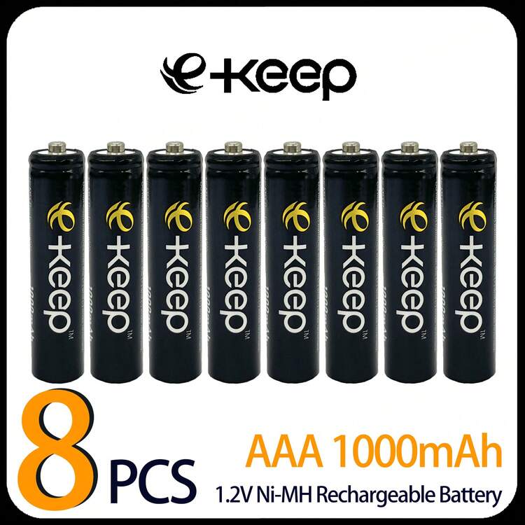 8 piezas, Baterías recargables Ni-MH E-Keep 1.2V AAA R3 1000mAh. Duraderas y de larga duración. Para control remoto, reloj despertador, timbre, gamepad, linterna. - Añade 2