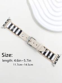 1条时尚天然石纹手工缝制帆布皮革表带，兼容苹果手表表带38/40/41/42/44/45/46/49mm，女士款；波西米亚风格手镯式表带，兼容 Ultra/SE/11/10/9/8/7/6/5/4/3/2/1，时尚智能手表配件 - 杏色 - 查看 5