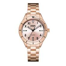 Reloj de Cuarzo ZOEA EZ9488, Diseño Clásico, Correa de Acero Inoxidable, Resistente al Agua y al Desgaste, Luminiscencia Nocturna, Disponible en Colores Dorado, Rosa y Plata - Correa-Rosa dorado/letras negras - Ver 2