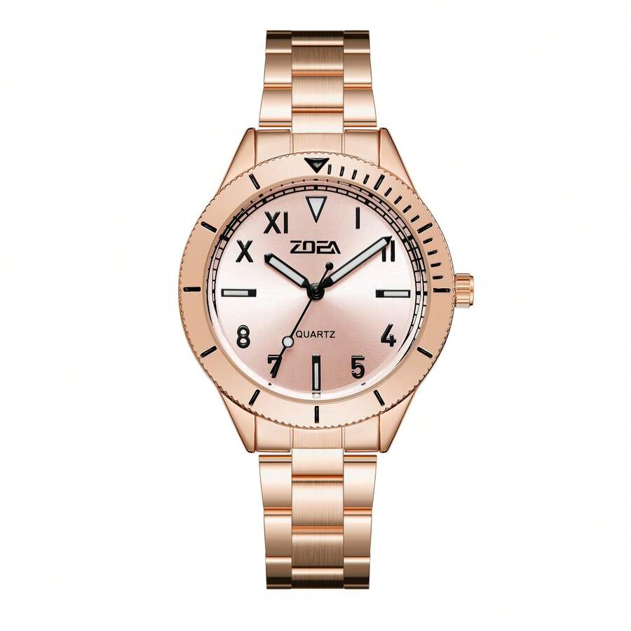 Reloj de Cuarzo ZOEA EZ9488, Diseño Clásico, Correa de Acero Inoxidable, Resistente al Agua y al Desgaste, Luminiscencia Nocturna, Disponible en Colores Dorado, Rosa y Plata
