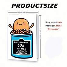 1pc Funny "Wonderful Human Bean" Birthday Greeting Card With Red Envelope, Baked Bean Illustration, Perfect Birthday Card For Son & Family - View 3