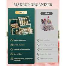 Organizador de maquillaje de 3 piezas de lujo clásico verde esmeralda serie de vidrio templado polvo impermeable cosméticos caja de exhibición para brochas pintalabios joyería caja de almacenamiento de perlas gratis - Verde - Ver 4