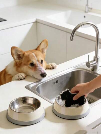 Cleaning Sponge Set For Pet Bowl|Three Layer Stacked Dog Shape Design|Give The Dog A Clean Bowl|Durable And Cute Dog Bowl Sponge Eraser|Double Sided Washable