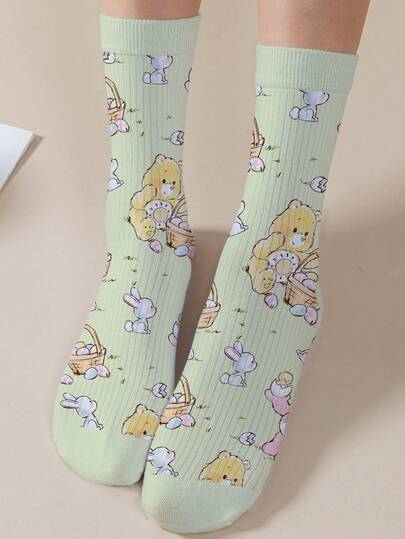 CARE BEARS 1 Pair  Women's Personalized Socks, 360 Degree Digital Printing With Interesting Cheer Bear, Wish Bear, Heart Bear, Angel Bear, Grumpy Bear And More, Fashion Minimalist, Suitable For Daily Wear And Graduation/Birthday Gifts