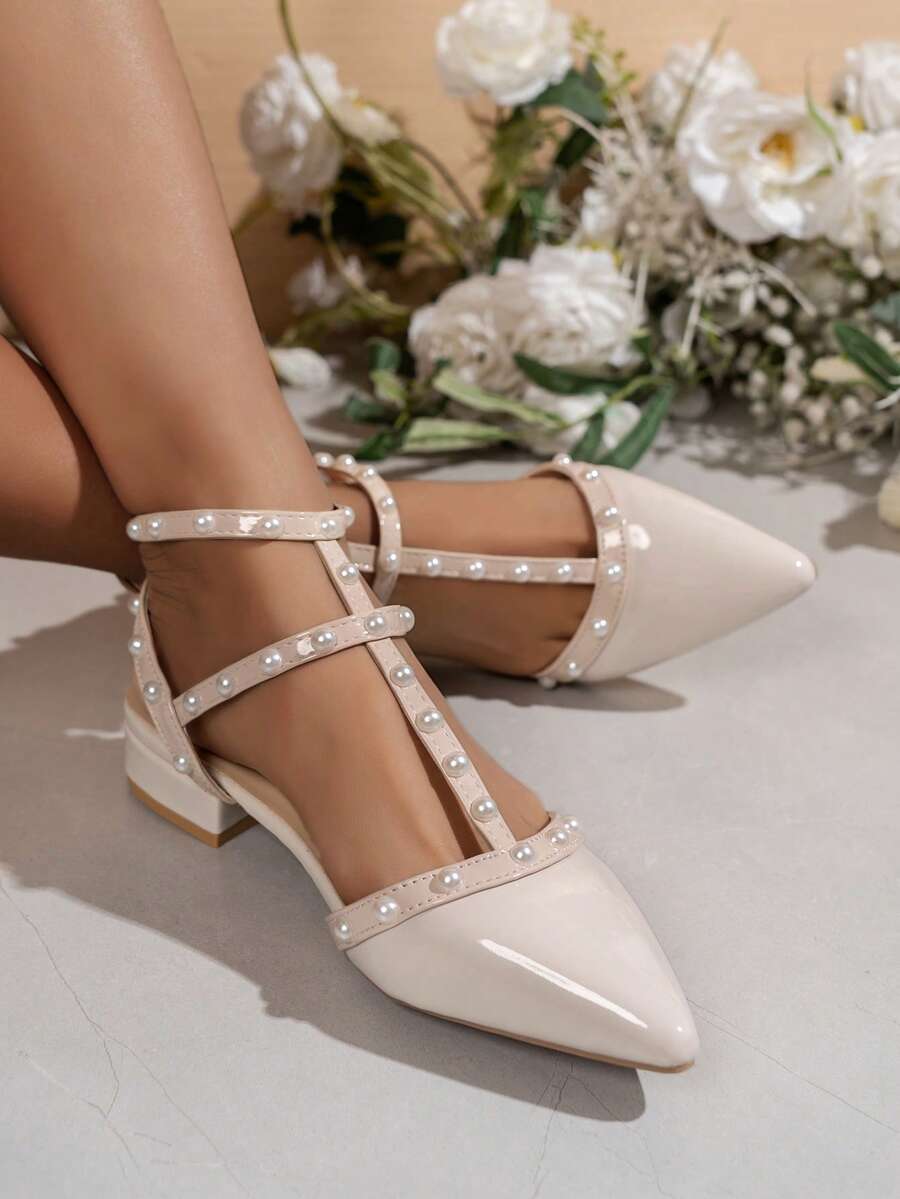 女士卡其色高跟鞋，饰有交叉铆钉，性感时尚尖头高跟鞋，单带金属扣设计，新款纤细高跟凉鞋 - 卡其色 - 查看 1