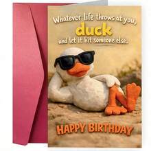 1pc Funny "Whatever Life Throws At You Duck" Birthday Greeting Card With Envelope, Cool Duck Design For Friends - View 2