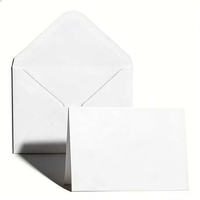 5/25/50 Sets White Greeting Cards And Envelopes, Each Set Measures 4.2 X 6.0 Inches White Blank Cards And Envelopes, Includes Folded Card Paper And Envelopes. Suitable For DIY Cards, Birthday Cards, Thank You Cards, Invitations, Daily Communication, Holiday Greetings, Valentine's Day, Wedding And Birthday Party Invitations.