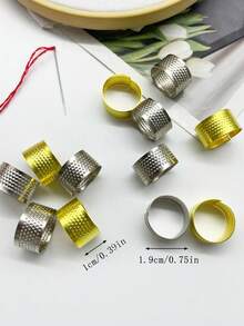 [10pcs] Gold & Silver Adjustable Metal Thimbles, Open Design Anti-Slip Finger Protector, Suitable For Hand Sewing, Embroidery And Home Mending, Practical Sewing Tool - Thimble - View 6