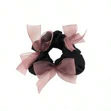 1 pieza Coletero de satén negro decorado con 3 lazos de organza rosa pálido, con un estilo suave pero ligeramente audaz, adecuado para atuendos diarios o con un toque retro ligero - Multicolor - Ver 5