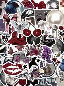 50张Pinterest女孩主题贴纸，美感十足，可用于日记本、手机壳、平板电脑、水瓶、办公桌、头盔、自行车、行李箱等，防水贴纸 - 彩色 - 查看 3