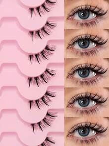 Rikuaild 7/14 Pairs Of Half Eye False Eyelashes Cartoon Style False Eyelashes Tail Lengthening Eyelashes Wet Thai False Eyelashes Cat's Eye Animation False Eyelashes Clear Band Half Lashes Suitable For Holiday Party Wedding Travel Vocation Beach Seaside Makeup - Black - View 2