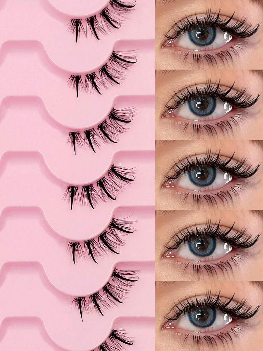 Rikuaild 7/14对半眼假睫毛 卡通风格假睫毛 加长尾假睫毛 湿润泰式假睫毛 猫眼动漫假睫毛 透明带半眼假睫毛 适合假日派对婚礼旅行度假海滩海边妆容 - 黑色 - 查看 1