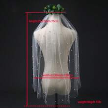 1件长款新娘珍珠头饰，带发梳，教堂派对婚礼配饰，仿珍珠新娘面纱 - 彩色 - 查看 14