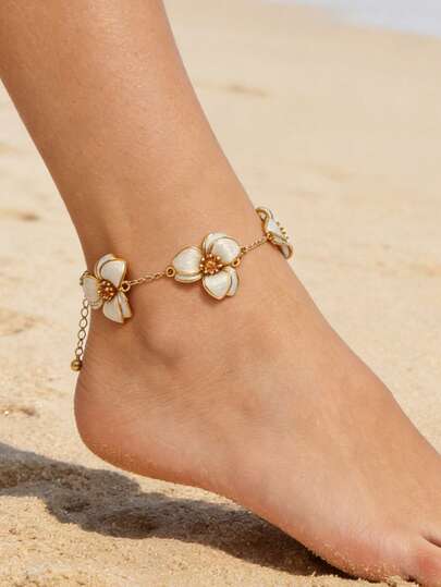 1件装度假风清新活力复古多巴胺灵感花瓣脚链，女士款，适合度假、旅行、约会、日常佩戴，优雅饰品