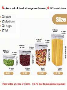 24/16/8/4/1 件套密封意面储物罐，大号塑料罐，可堆叠密封食品储物容器 - 带锁盖（4 种尺寸），密封食品储物容器，塑料食品罐 - 密封整理容器，密封保鲜 | 透明可视 | 耐用，耐温范围 -20°C 至 100°C；适合厨房收纳 - 彩色 - 查看 11