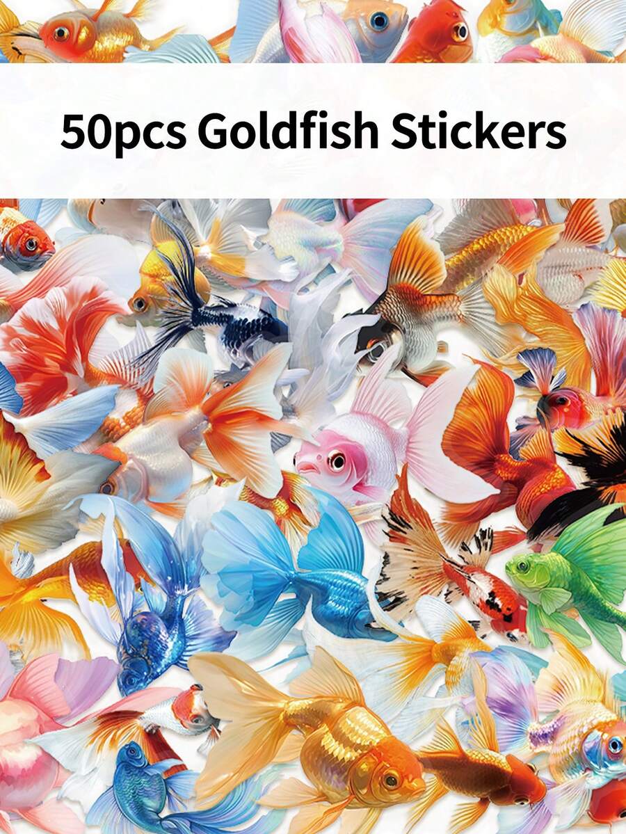 50pcs Goldfish Cartoon Creative Stickers DIY Guitar Luggage Refrigerator Water Cup Planner Supplies Decorative Laptop Personalization Stickers - Multicolor - View 1