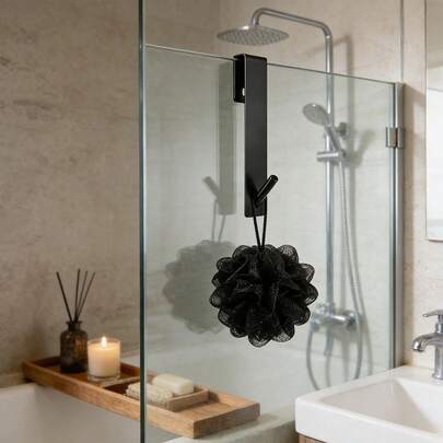 Ganchos de puerta de vidrio para baño, a prueba de agua y óxido, de lujo y sin necesidad de taladrar, disponibles en negro y blanco. Conecta y usa de inmediato, diseño portátil, ideal para colgar toallas, batas de baño y varios accesorios en el baño, dormitorio y área de ducha.