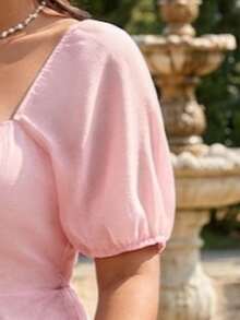 Vestido de invitada de boda con cierre de cremallera, volantes y capas de gasa, elegante, para mujer de talla grande, color rosa verano - Rosa - Ver 4